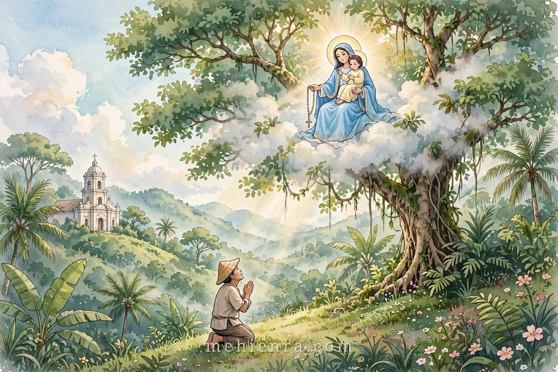 Đức Mẹ Rất Thánh Mân Côi Manaoag — “Apo Baket”, Đấng bảo trợ kẻ đau yếu, bơ vơ và nghèo khó — tranh minh hoạ
